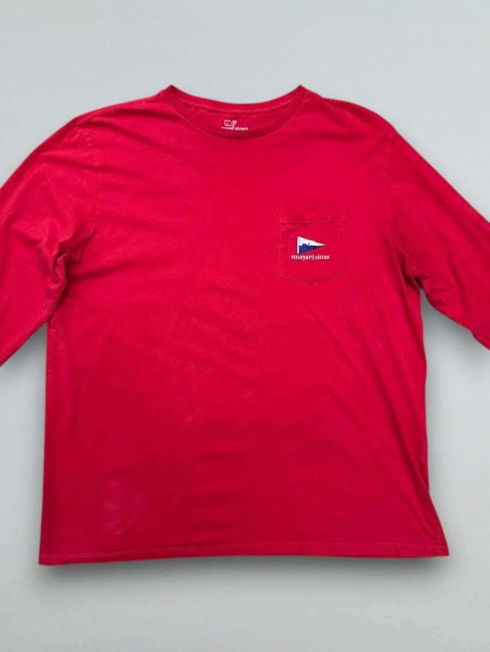 Men’s Red Nautical Flag Graphic Long Sleeve Pocket T Shirt XL